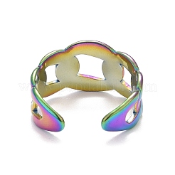 Ion Plating(IP) Rainbow Color 304 Stainless Steel Curb Chain Shape Cuff Ring for Women&nbsp;RJEW-C025-31M