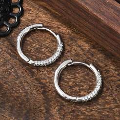 Brass Micro Pave Cubic Zirconia Huggie Hoop Earrings&nbsp;LS-EJEW-K083-36P-B