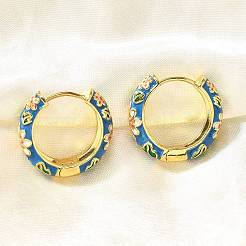 Flower Brass Enamel Hoop Earrings&nbsp;EJEW-R018-06G