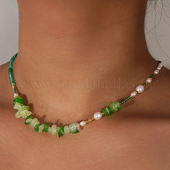 Fashionable Green Natural Stone Chip Beaded Necklaces for Women&nbsp;FC1774