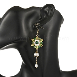 Handmade Glass Beaded with 304 Stainless Steel Hook Dangle Earrings&nbsp;EJEW-MZ00808-01