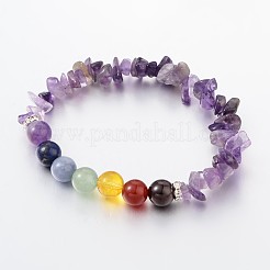 Chips and Round Chakra Natural Gemstone Beaded Stretch Bracelets&nbsp;BJEW-JB01990