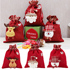 6Pcs 3 Styles Christmas Theme Linen Packing Pouches&nbsp;ABAG-WR0001-02