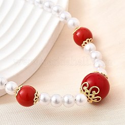 Brass & ABS Imitation Pearl Round Graduated Beaded Necklaces&nbsp;NJEW-D314-03G