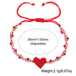 Valentine's Day Round Brass & Glass Beads Braided Bead Bracelets&nbsp;XT1729-2