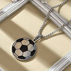 201 Stainless Steel Black Enamel Football Pendant Box Chain Necklaces&nbsp;NJEW-H055-05P