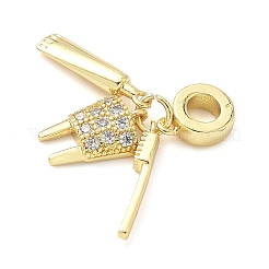 Brass Micro Pave Clear Cubic Zirconia Dentist European Dangle Charms&nbsp;KK-Z120-55G-02