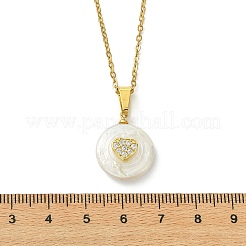 Natural Keshi Pearl Coin with Heart Pendant 304 Stainless Steel Cable Chain Necklaces for Women&nbsp;NJEW-JN06117