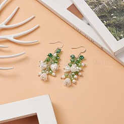 Shell Pearl & Plastic & Glass Flower Dangle Earrings&nbsp;EJEW-TA00193