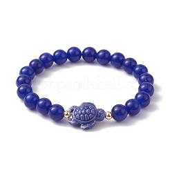 Dyed Natural Jade and Sea Turtle Porcelain Bead Stretch Bracelets for Women&nbsp;BJEW-JB09994