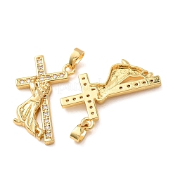 Brass Micro Pave Clear Cubic Zirconia Pendants&nbsp;CU-CBAF45D-01G