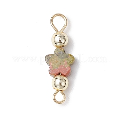 7Pcs 7 Styles Natural Picture Jaspe & Blue Spot Jasper & Dalmatian Jasper & Unakite & Green Strawberry Quartz & Red Jasper & Opalite Flower Connector Charms&nbsp;PALLOY-JF03787