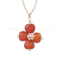 Natural Carnelian(Dyed and Heated) Clover Shamrock Pendant Necklaces&nbsp;NJEW-JN05170-03