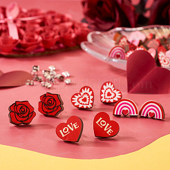 40Pcs 4 Style Valentine's Day Theme Natural Wood Stud Earrings&nbsp;EJEW-TA0001-27