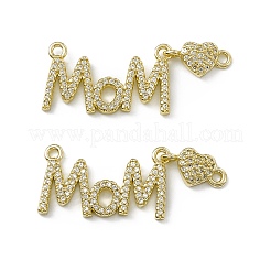 Rack Plating Brass Micro Pave Clear Cubic Zirconia Connector Charms&nbsp;ZIRC-F130-12G