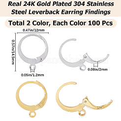 2 Colors 304 Stainless Steel Leverback Earring Findings&nbsp;STAS-SP0001-09B