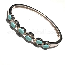 Oval Synthetic Turquoise Beaded Hinged Bangles&nbsp;BJEW-C146-03