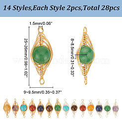 28Pcs 14 Styles Mixed Gemstone Copper Wire Wrapped Connector Charms&nbsp;FIND-HY0003-94