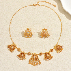 Vintage Brass Micro Pave Clear Cubic Zirconia Filigree Bell Pendant Necklace & Stud Earrings Set for Women&nbsp;JR0711