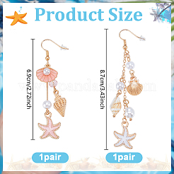 2 Pairs 2 Styles Alloy Enamel Starfish with Shell Shape Dangle Earrings&nbsp;EJEW-GA0001-10