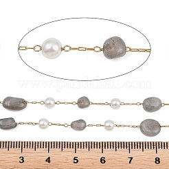 Natural Labradorite Nuggets & 316 Stainless Steel Handmade Link Chains&nbsp;CHS-K021-14G-19