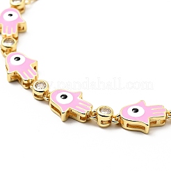 Clear Cubic Zirconia & Enamel Hamsa Hand with Evil Eye Links Slider Bracelet&nbsp;BJEW-A127-02G