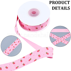 1 Roll Single Face Printed Strawberry/Flower Pattern Polyseter Ribbons&nbsp;DIY-CY0002-17B