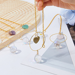 5Pcs Natural Mixed Stone & Glass Suncatchers&nbsp;HJEW-FH00260