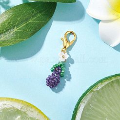 3D Eggplant Glass Seed Beaded Pendant Decorations&nbsp;HJEW-MZ00370-03
