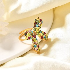 Bowknot 304 Stainless Steel Rhinestone Cuff Rings for Women&nbsp;RJEW-A058-01C-G