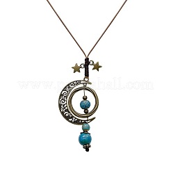 Handmade Porcelain & Alloy Moon Pendant Adjustable Waxed Cord Long Necklaces for Women&nbsp;WG509AF-01
