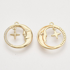 Brass Micro Pave Clear Cubic Zirconia Pendants&nbsp;KK-T054-18G-NF
