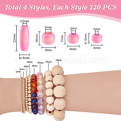 480Pcs 4 Styles Dyed Natural Wood Beads&nbsp;WOOD-PH0003-66A