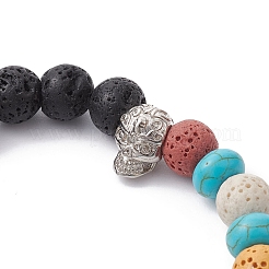 Natural Lava Rock & Synthetic Turquoise Beaded Stretch Bracelets&nbsp;BJEW-JB09985-01