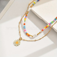 Bohemian Style Daisy Alloy Enamel Pendant Necklaces&nbsp;FS-WG10B31-01