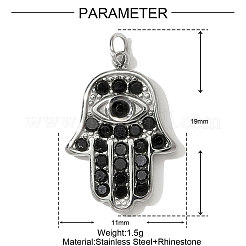 Stainless Steel Rhinestone Hamsa Hand Pendants&nbsp;STAS-OY001-02P-1