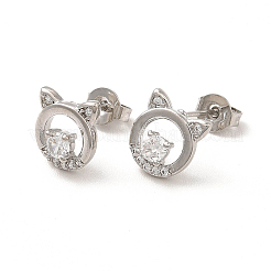 Clear Cubic Zirconia Hollow Out Cat Stud Earrings&nbsp;EJEW-F301-14