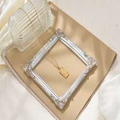 304 Stainless Steel Pave Opalite Rectangle Pendant Necklaces for Women Men&nbsp;NJEW-R018-05G-02