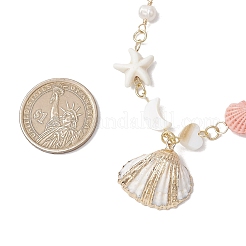 Summer Spray Paint & Electroplate Sea Shell Pendants Necklaces&nbsp;NJEW-JN05182-01