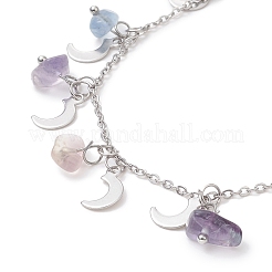 Natural Fluorite Chips & Moon Charms Anklet&nbsp;AJEW-AN00512-06