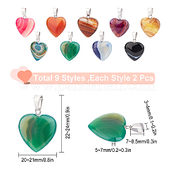 18Pcs 9 Colors Natural Banded Agate/Striped Agate Pendants&nbsp;G-SC0002-06
