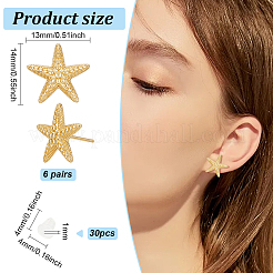 6 Pairs Rack Plating Brass Starfish Stud Earrings&nbsp;KK-BC0013-51