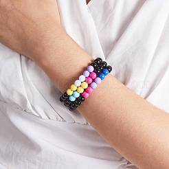 Acrylic Round Beaded Stretch Bracelet for Women&nbsp;BJEW-SW00066-01