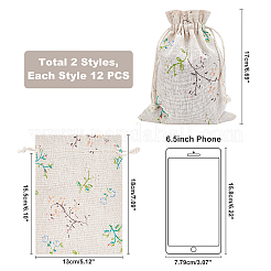 2 Patterns Polycotton(Polyester Cotton) Packing Pouches Drawstring Bags&nbsp;ABAG-PH0001-02