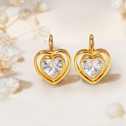 Brass Clear Cubic Zirconia Heart Dangle Earrings&nbsp;PN6370