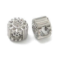 Flower Brass Micro Pave Clear Cubic Zirconia European Beads&nbsp;KK-D229-05P