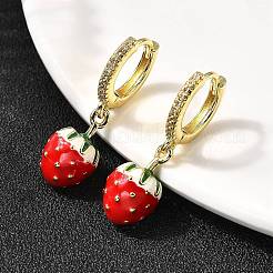 Brass Micro Pave Clear Cubic Zirconia Strawberry Dangle Earrings&nbsp;EJEW-L305-01G