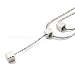 Non-Tarnish 304 Stainless Steel Round Snake Chains Double Layer Necklaces&nbsp;LS-BJEW-K257-03P