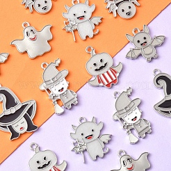 14Pcs 7 Styles Halloween Theme Rack Plating Luminous Alloy Enamel Pendants&nbsp;ENAM-FS0002-10P