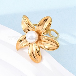 Flower 304 Stainless Steel Cuff Rings&nbsp;RJEW-D306-21G